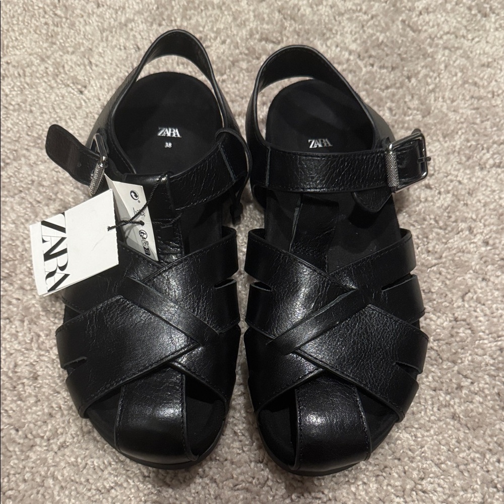 Zara Women's Chic Black Crisscross Sandals